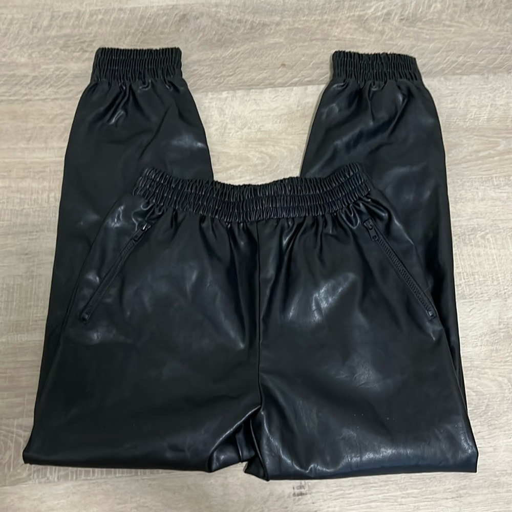 Faux leather jogging pants